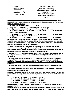Đề kiểm tra học kỳ 2 môn Tiếng Anh Lớp 8 - Năm học 2018-2019